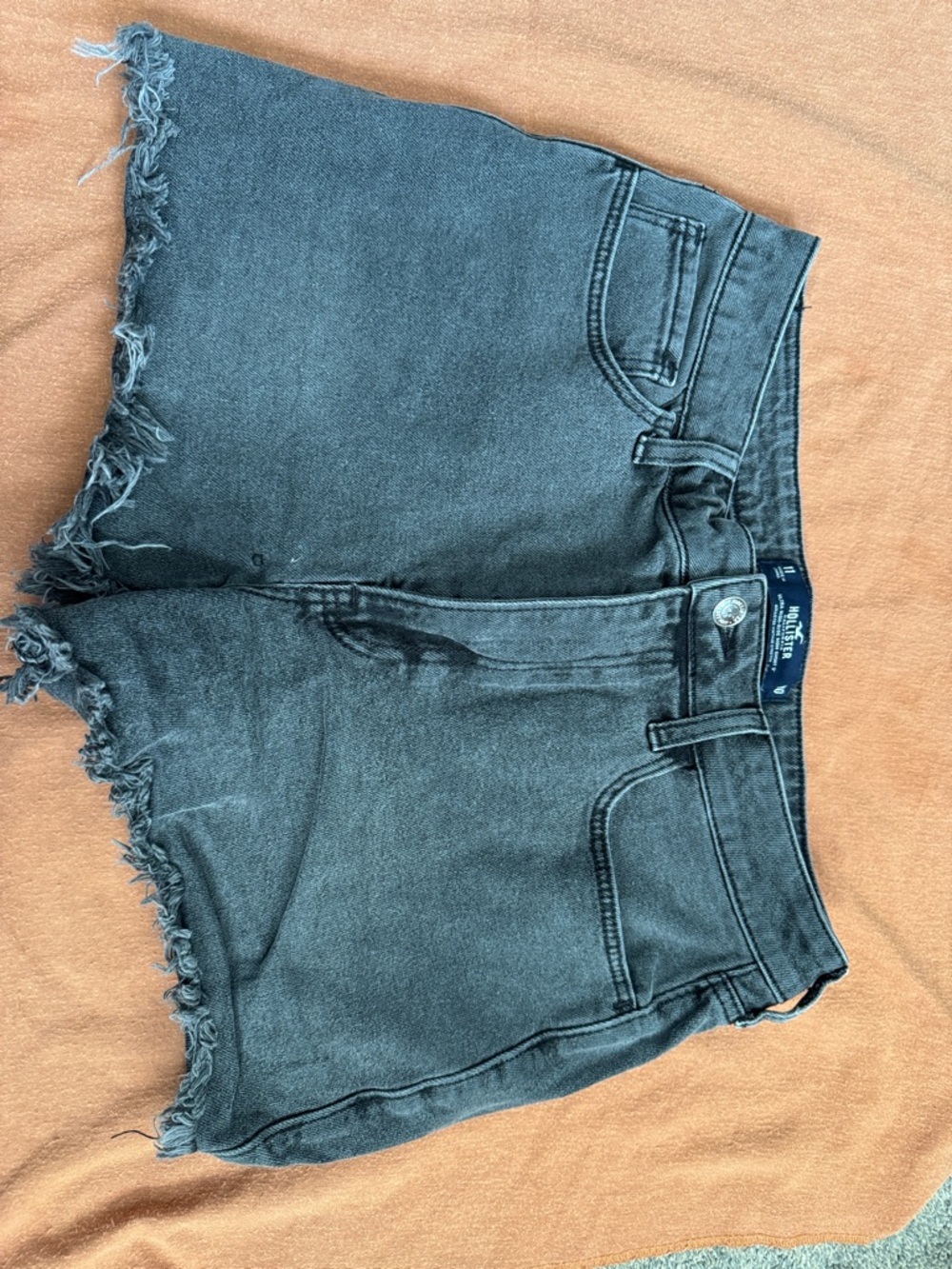 Hollister Washed Black Frayed Hem Denim Shorts